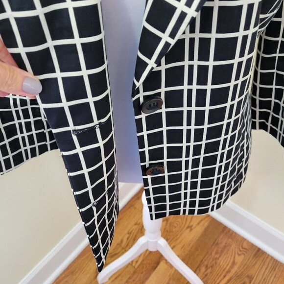 Classiques Entier Black White Pattern Blazer SZ M Two Button Cotton Blend Jacket - Picture 8 of 12